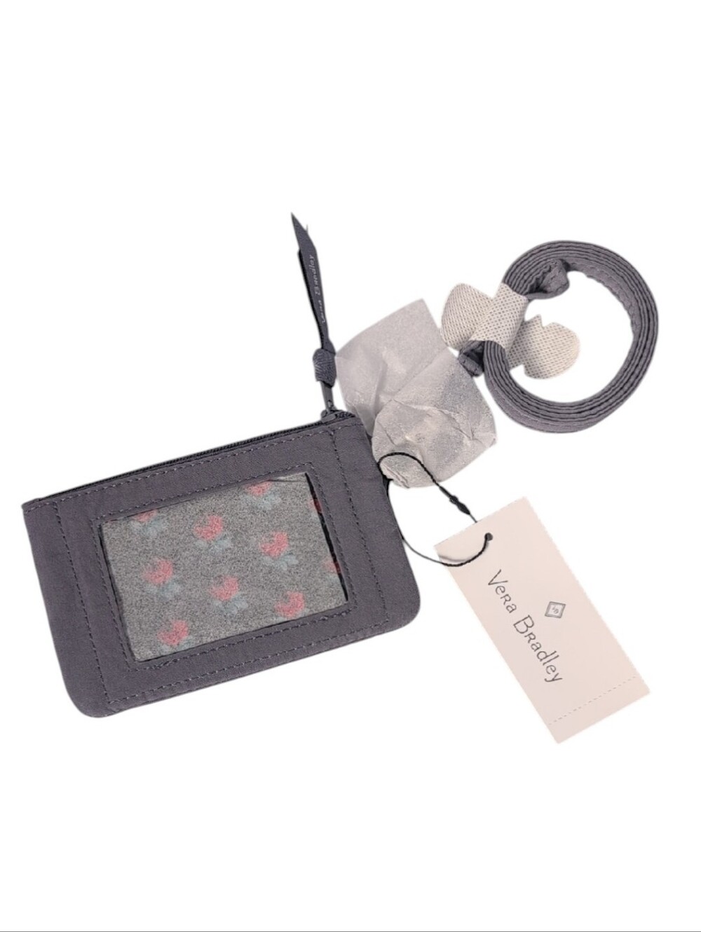 Vera Bradley Zip ID & Lanyard in Carbon Gray